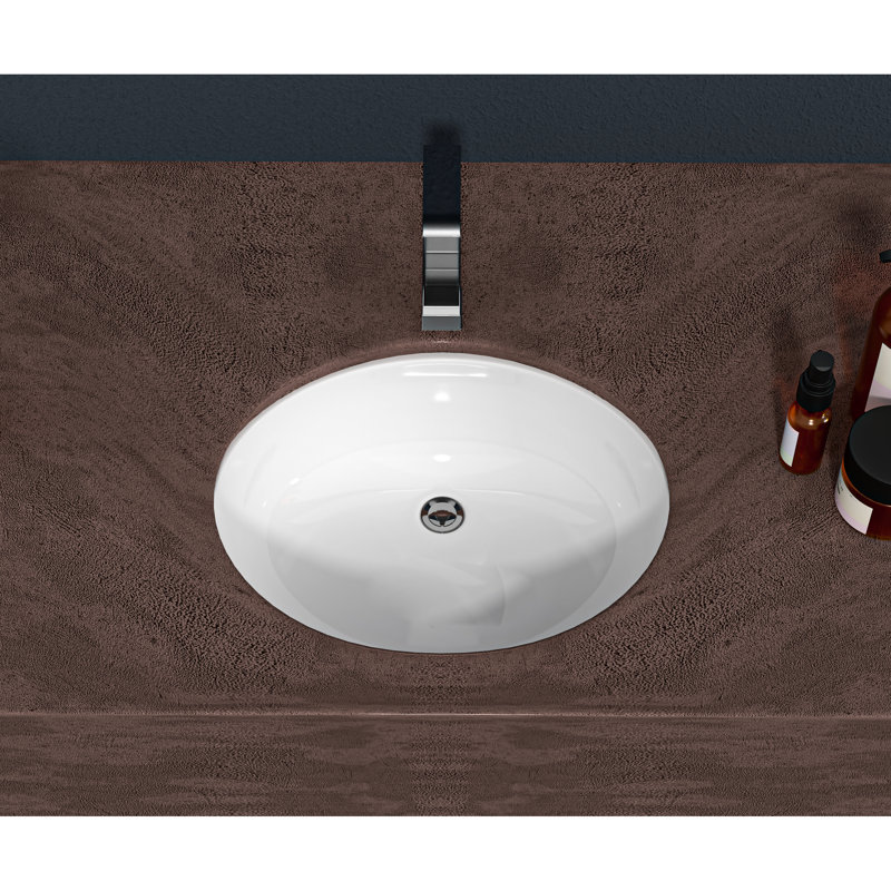 Lavabo de salle de bain ovale en céramique à encastrer sous plan - 48 x 41 cm, blanc, avec trop-plein, fini mat - Style moderne et élégant
