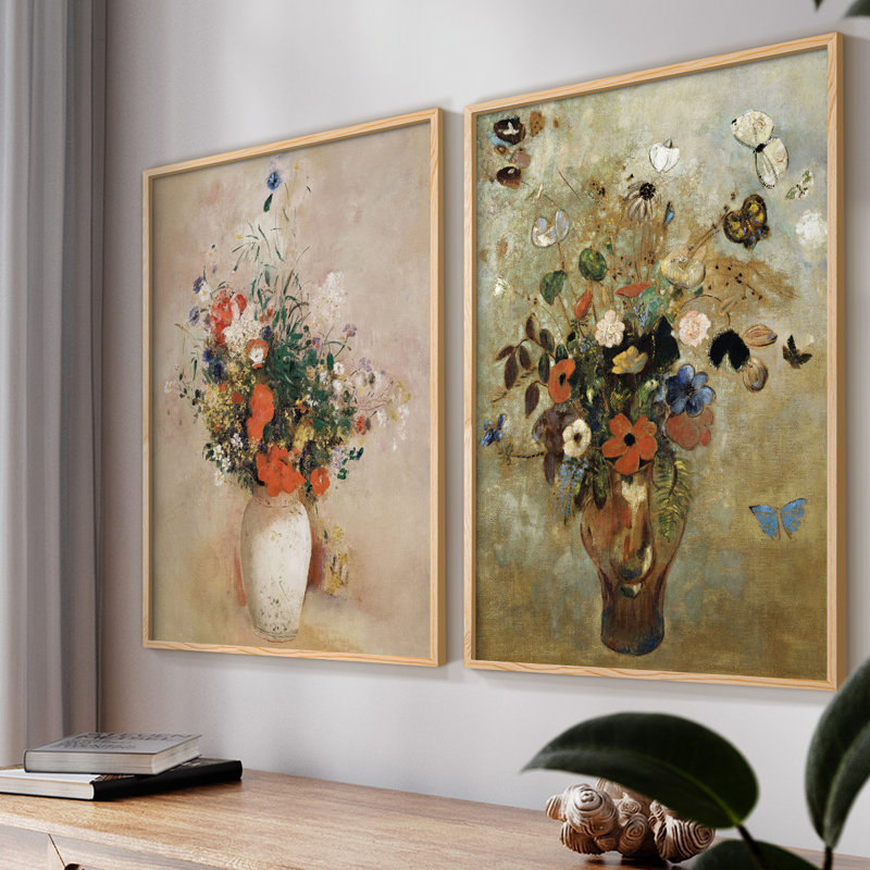 Lxxiv Vintage Floral - impression giclée encadrée - ensemble de 2, Naturel, H 17 po x l 42 po