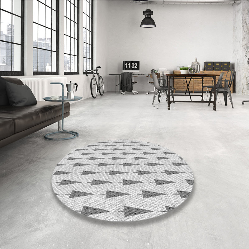 Tapis 100% à motifs lavables à la machine 2989 Pat709-GRY, Rond 3 pi
