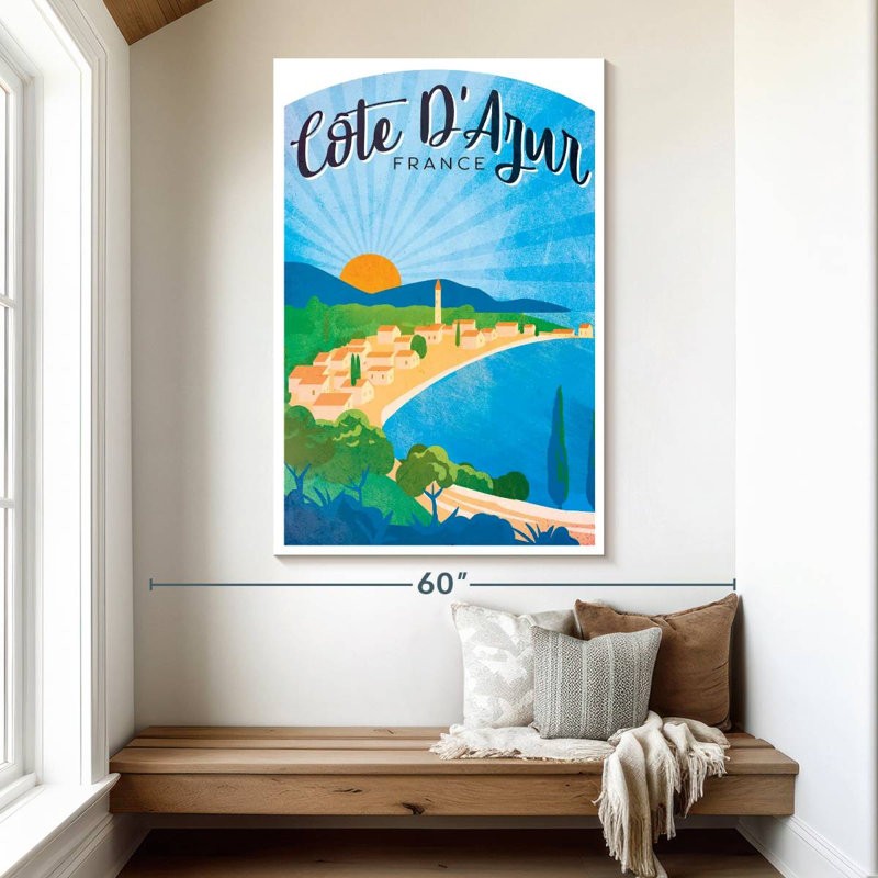 Affiche rétro Côte d'azur, H 51 po x l 34 po