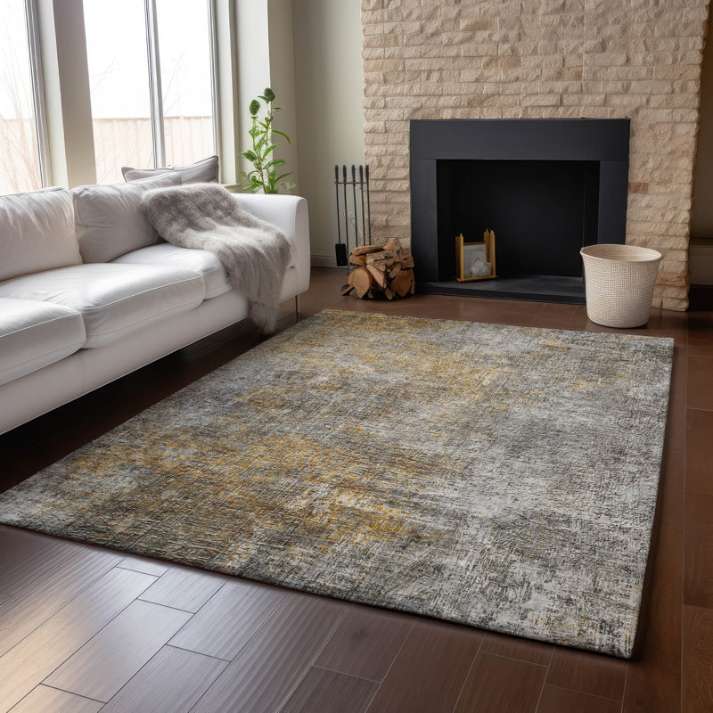 Tapis gris Cerrito AMF593 lavable à la machine de qualité supérieure, Rectangle 5 pi x 7 pi 6 po