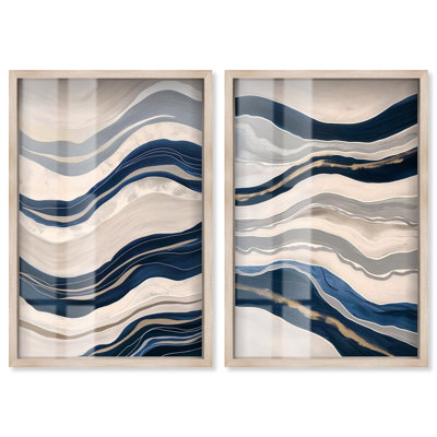 Handmade Tides Duo Shadowbox Print Modern Wall Art Set by Art Remedy, Blonde Frame, 10 x 15