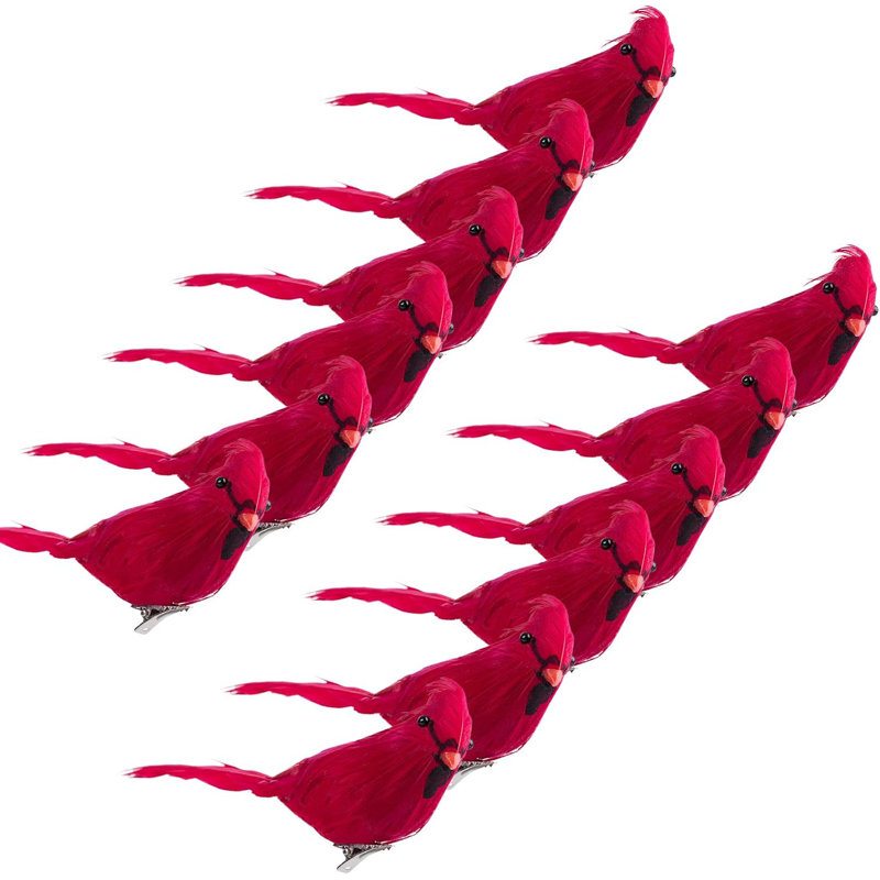 Paquet de 12 ornements d'oiseaux rouges
