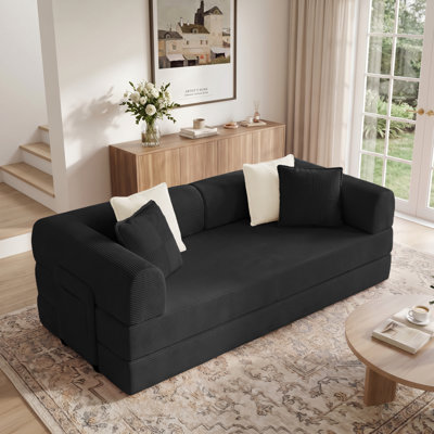 79"W Boneless Convertible Sleeper Sofa Bed with 4 Pillows, Corduroy Folding Mattress Couch, Removable & Washable Cover, Compression Lounge Sofa Couch for Living Room Small Spaces