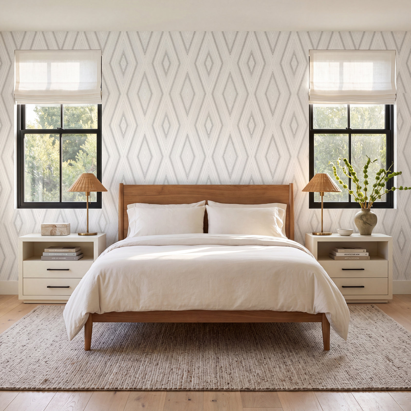 Evita Modern Geometric Wallpaper, Gray