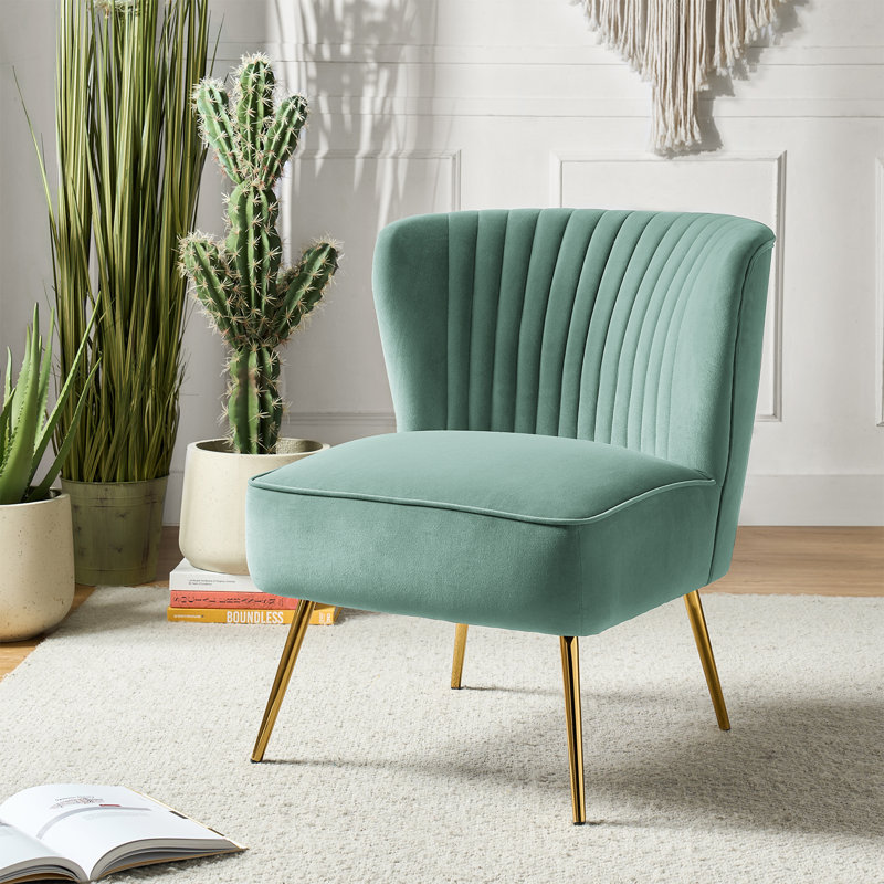 Euclid Velvet Accent Chair with Metal Legs, Velours sauge