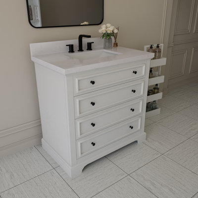 Fully Assembled 36" Freestanding Single Bathroom Kaird with Marble Top