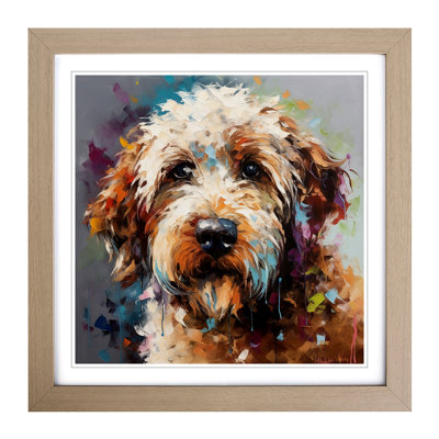 Labradoodle Palette Knife Painting - Framed Print