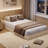 Full Wood Platform Bed Frame, Fluted Panel Style, Strong Wooden Slats, Quiet Sleep, Oak-262682628-262682686