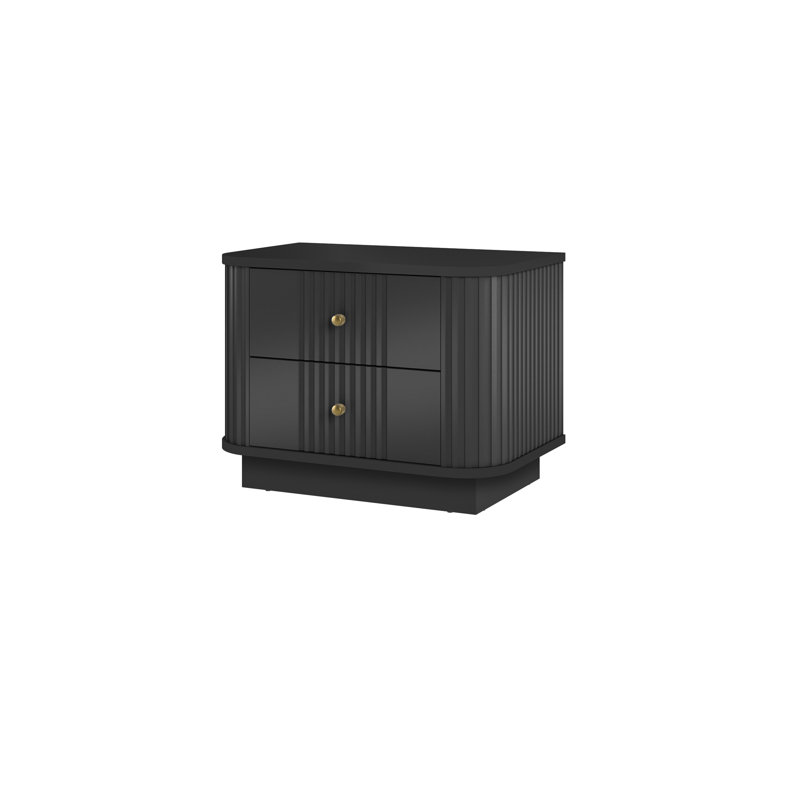 Vesper 56cm W Manufactured Wood Bedside Table, Black/Gold