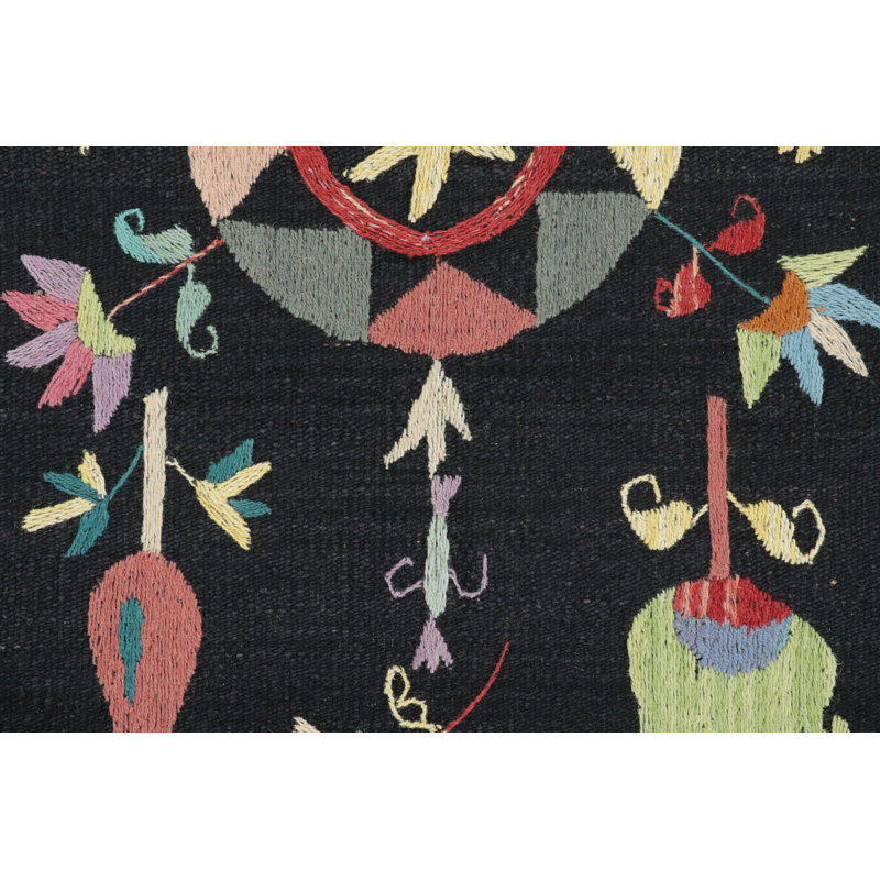 Rug & Kilim’S Suzani-Inspired Kilim, Vibrant Floral Medallions Over Black