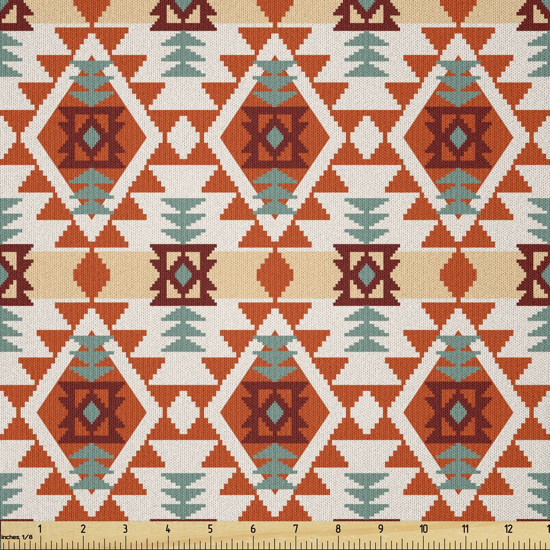 Stoff als Meterware, Aztec Folk Ureinwohner-Motiv, Stammes, Teal Creme Rot