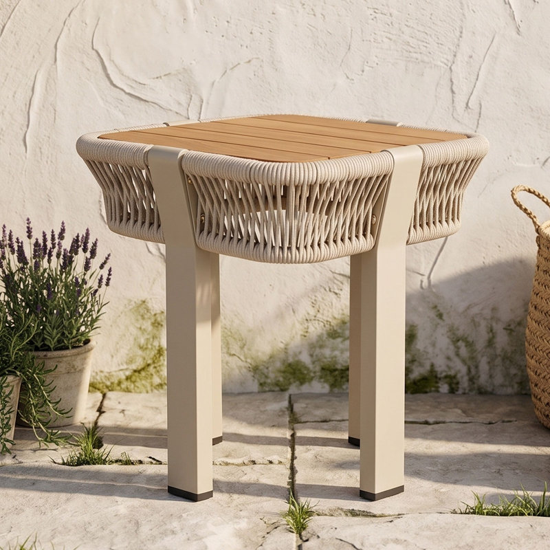 Table d'appoint en bois pour l'extérieur, Teck naturel beige