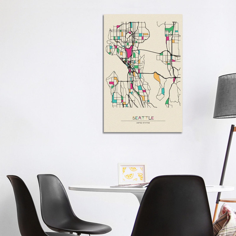 «Seattle, Washington Map» par Ayse Deniz Akerman - impression sur toile tendue, H 40 po x l 26 po x P 1,5 po