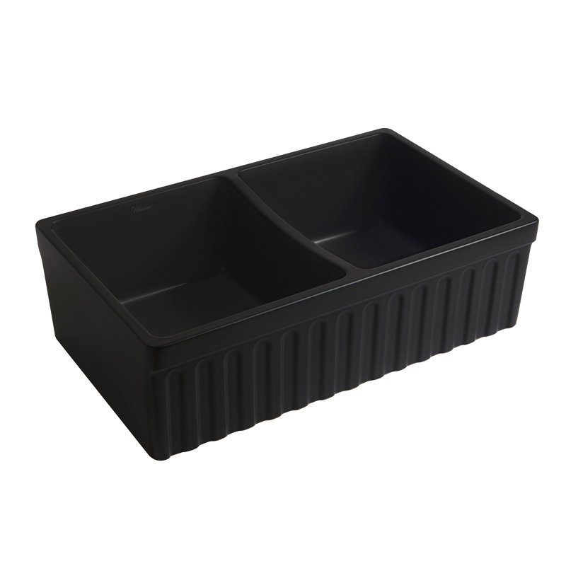 FarmhausQuatro 33" x 20" Double Bowl Front Apron Fireclay Sink, Matte Black