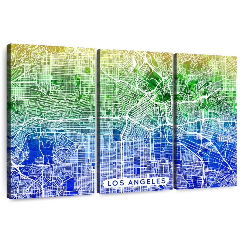 Aliaz Aqua Los Angeles Map, 32" H x 50" W