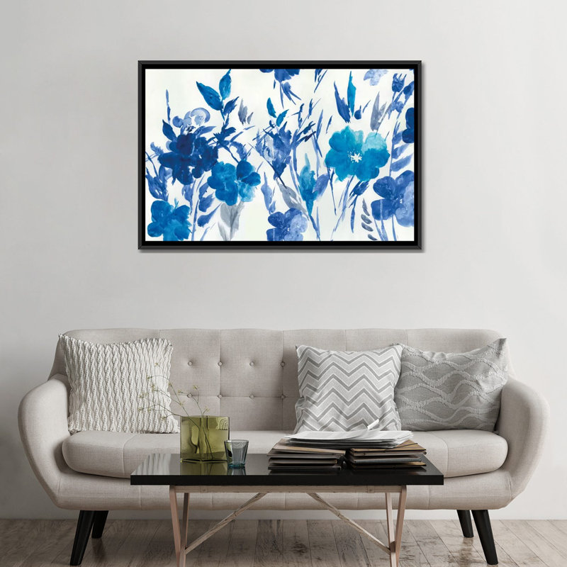 « blue pâturage », reproduction sur toile, H 18 po x l 26 po x P 1,5 po, Toile avec cadre noir, Pas de tapis