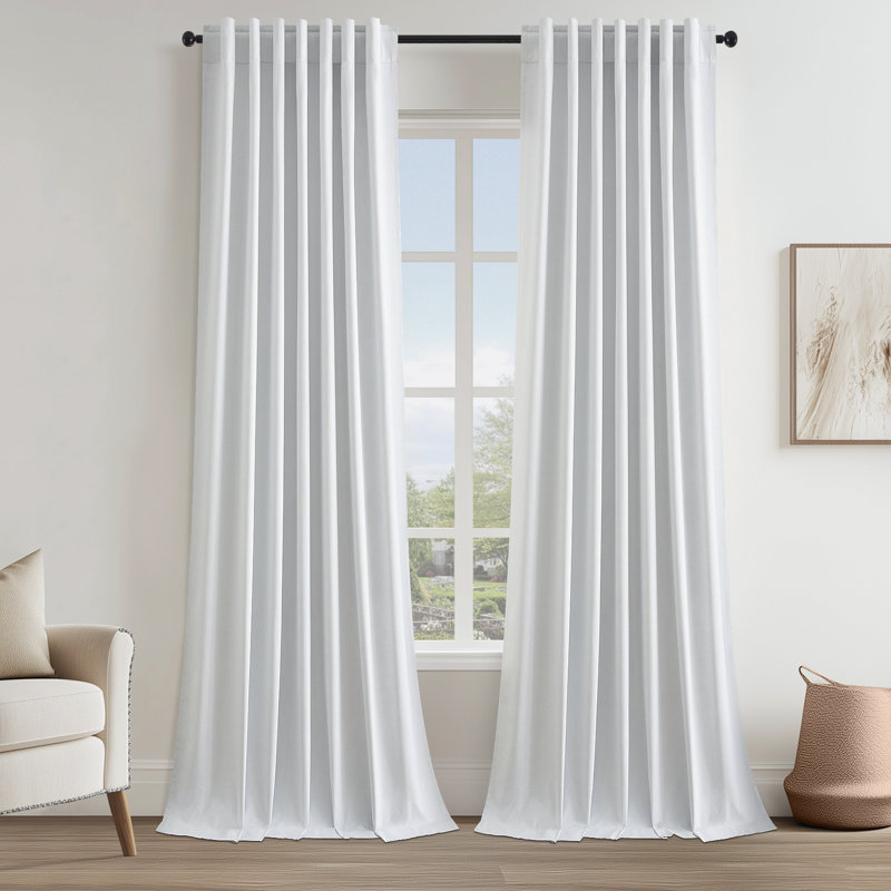 Rideaux en lin isolant 100% occultant avec languette et crochets Dennan, Blanc neige, L 52 po x L 96 po