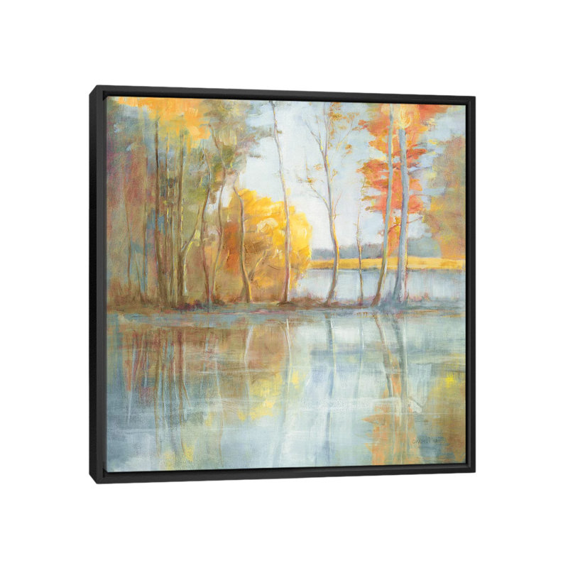 Reflet bord de lac par Danhui nai-impression, Pas de tapis, H 26 po x l 26 po x P 1,5 po, Toile avec cadre noir