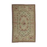 Hand-Knotted High-Quality Beige, Green, and Red Square Area Rug