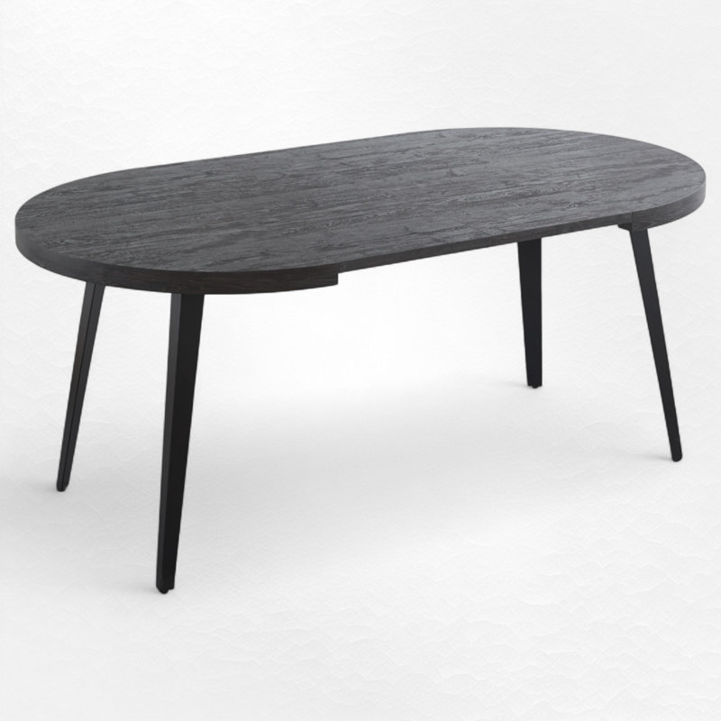 Table de salle à manger extensible avec 2 rallonges amovibles, Noir, Noir