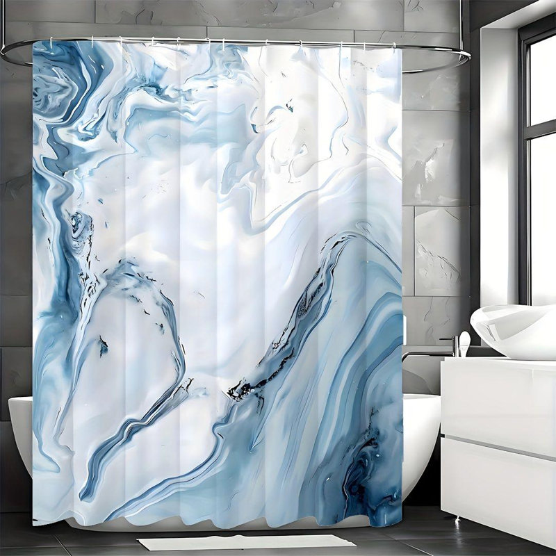 Rideau de douche abstrait avec crochets inclus, Bleu, H 72 po x l 72 po
