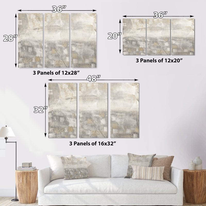 «Gray Abstract Watercolor», ensemble de 3 impressions sur toile tendue, H 28 po x l 36 po x P 1 po