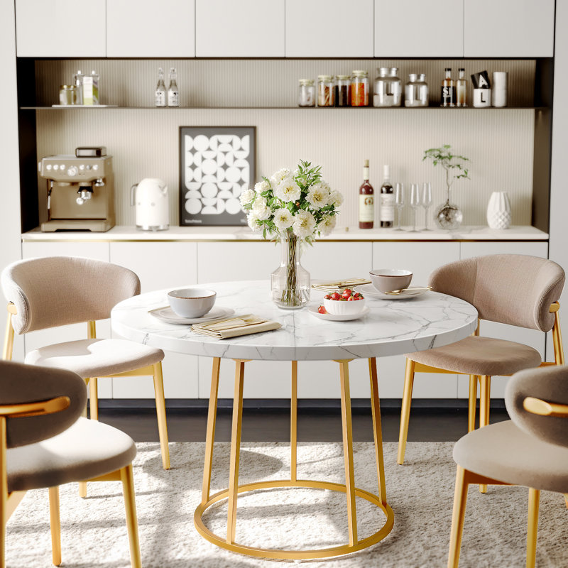 Wardat Round Faux Marble Top Metal Base Dining Table
