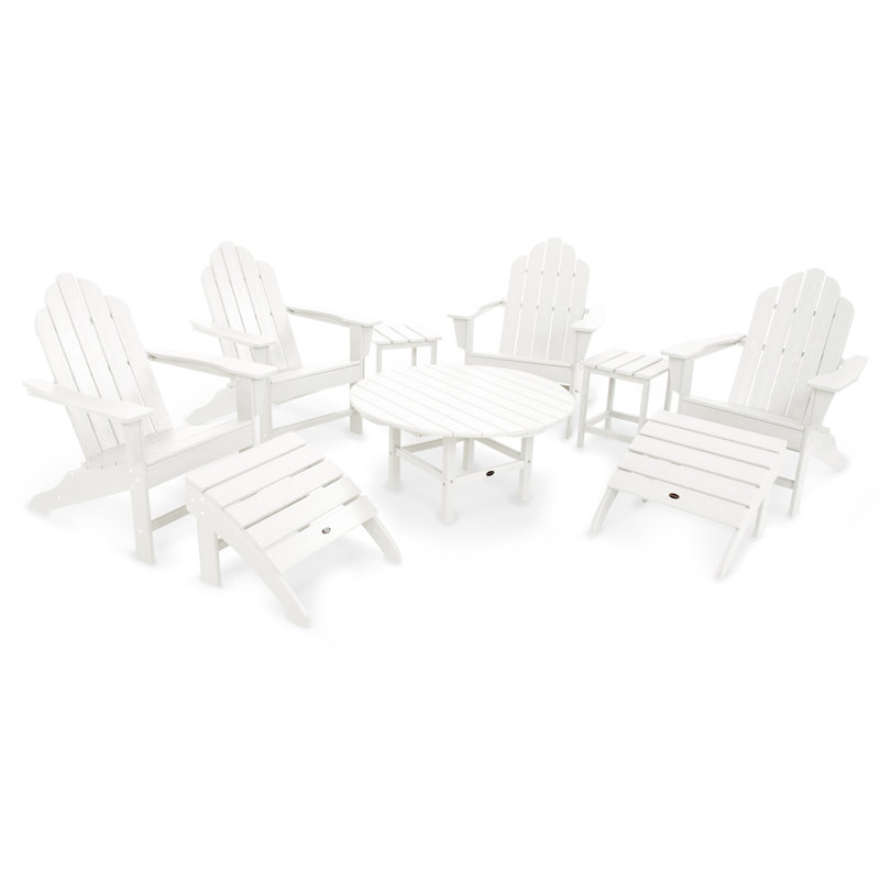 POLYWOOD Long Island Adirondack 9-Piece Conversation Group, White