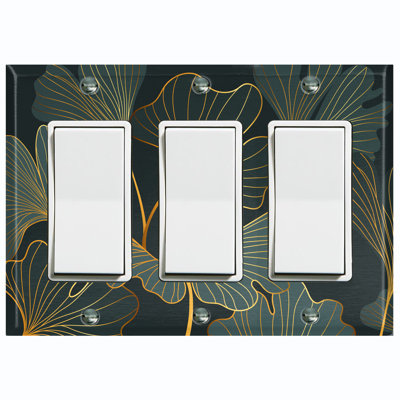 Green Lily Plant Leaves Paint Print 3 - Gang Toggle Light Switch Standard Wall Plate