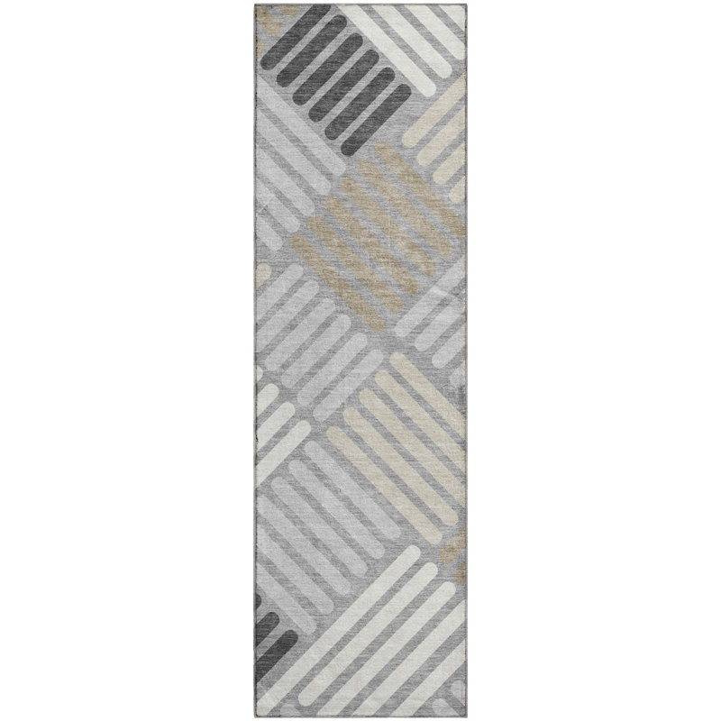 Premium Machine Washable Mayfield AMF2339 Geometric Rug, Gray, 2'3" x 7'6" Runner