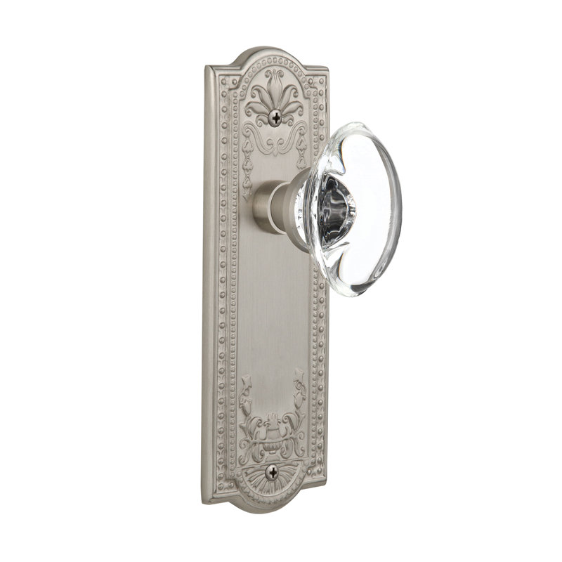 Meadows Plate with Oval Clear Crystal Door Knob, Satin Nickel, 2-3/8”