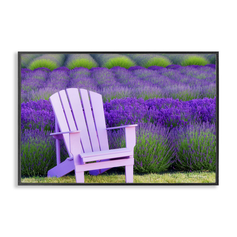 «Chair & Lavender Field», estampe numérique par Dennis Frates, Giclée encadrée noir minuit, H 12 po x l 18 po