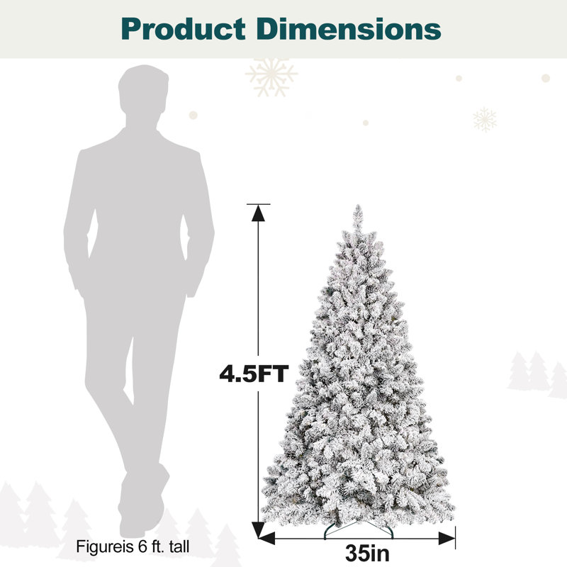 Arbre de Noël blanc enneigé avec pin, 4.5' H