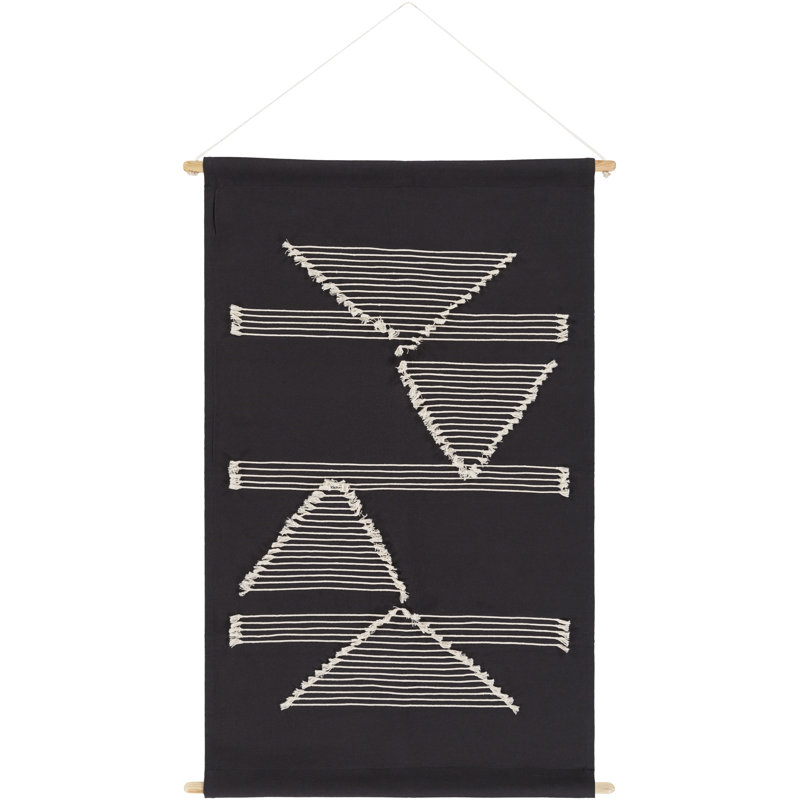 Cotton Hand Woven Abstract Wall Hanging , Black/Ivory