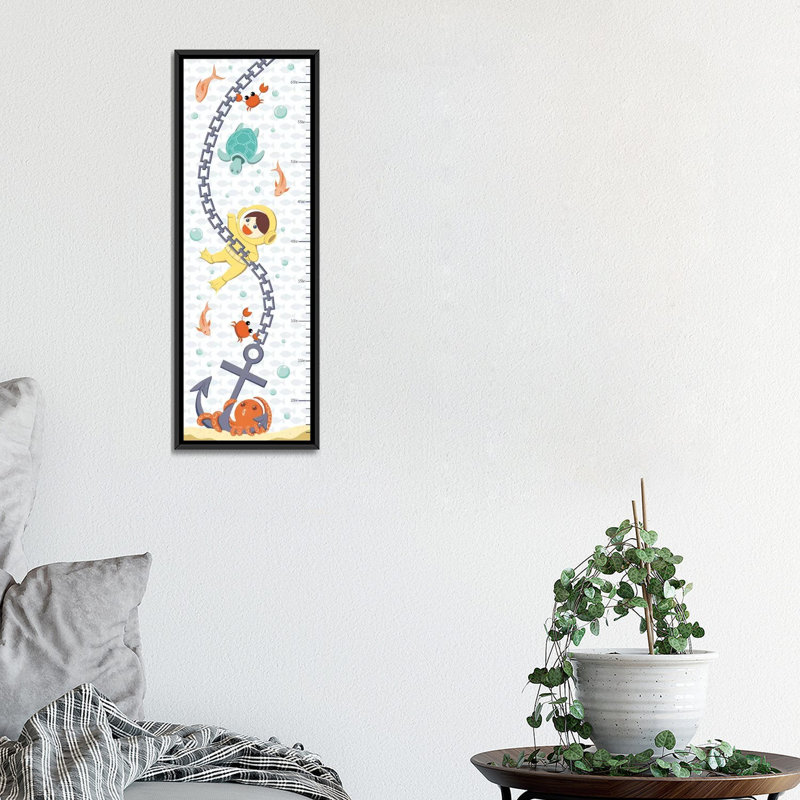 « créatures of the sea growth chart »-impression sur toile tendue, H 36 po x l 12 po x P 1,5 po, Toile avec cadre noir