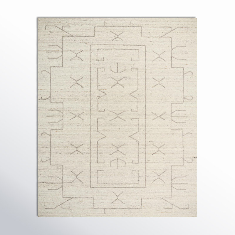Rectangle Tobbie Geometric Hand Woven Flatweave Wool Area Rug in Pearl, Rectangle 8' x 10'