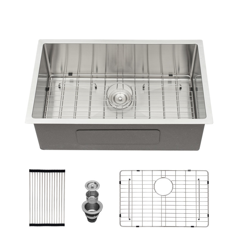 30"L x 18"W Undermount Kitchen Sink Single Bowl Stainless Steel Kitchen Sink with Bottom Grid