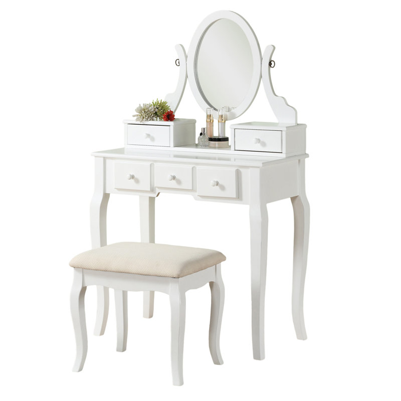 Ashley Wood Make-Up Vanity Table And Stool Set, White, White