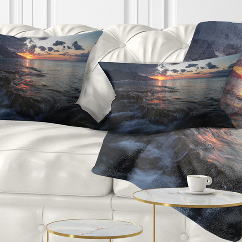 Coussin décoratif à imprimé bord de mer foncé - Sea & Shore, Rectangulaire, 12 po x 20 po