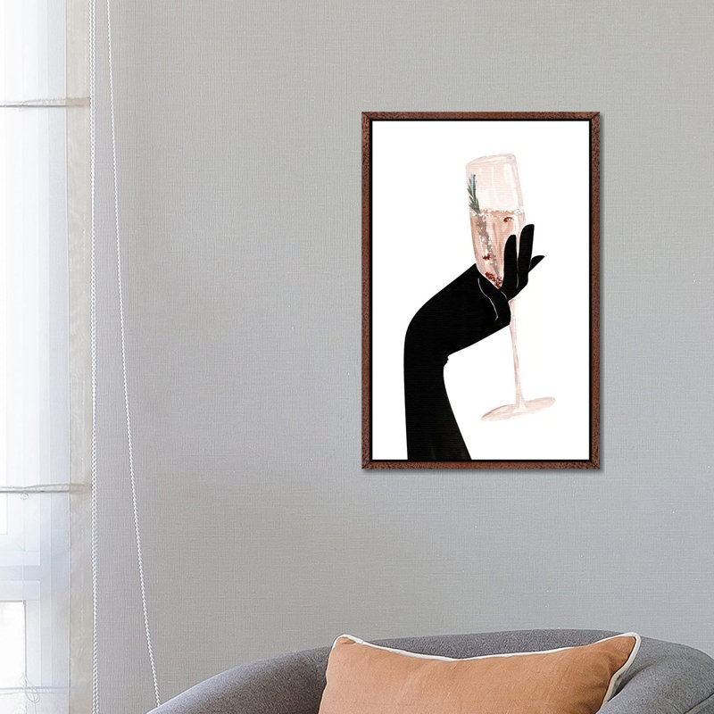 Champagne Chic by Sabina Fenn - Print on Canvas, 66.04cm H x 45.72cm W x 3.81cm D, Classic Brown Wood Floater Framed