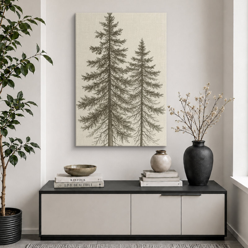 «Tall Pine Trees Classic Botanical Nature Art», reproduction d'art sur toile encadrée, H 18 po x l 12 po, Toile tendue