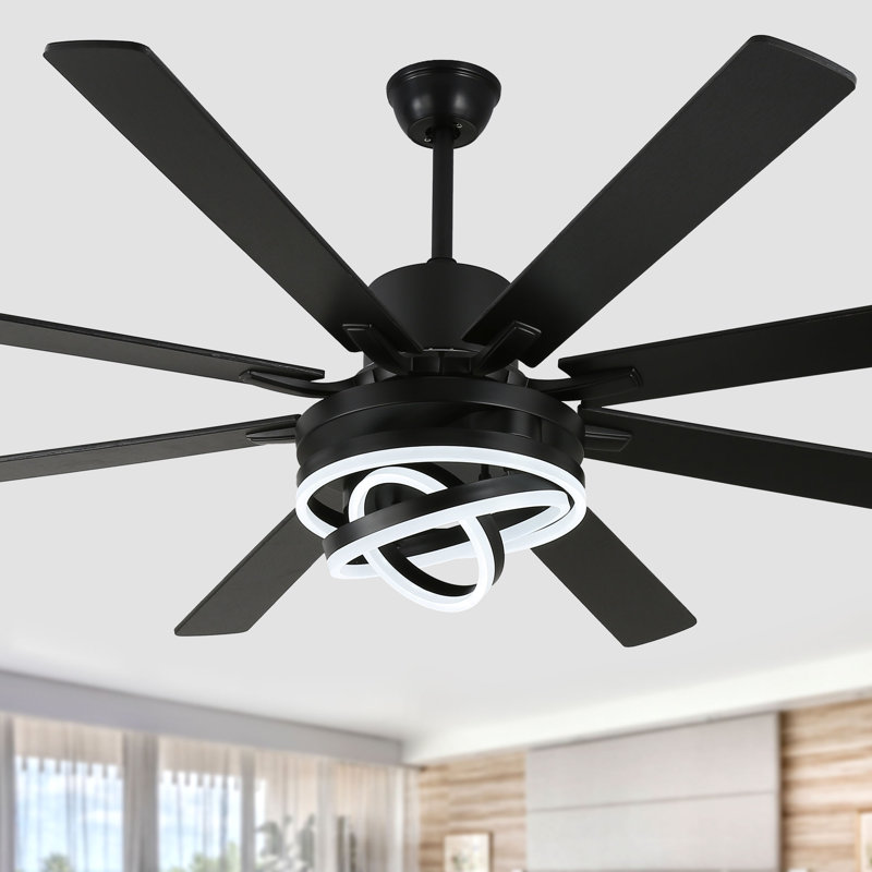 Ventilateurs de plafond noirs 72 po avec lumières et télécommande Terriek, Noir, noir, noir, noir