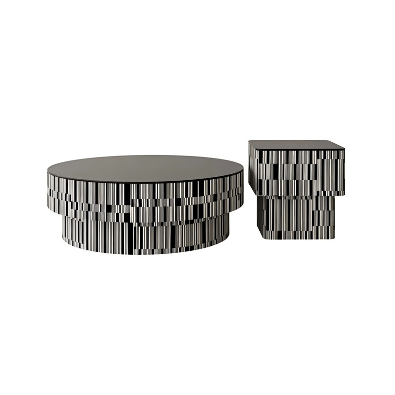 Black Round & Square Coffee Table Set with Tempered Glass Top
