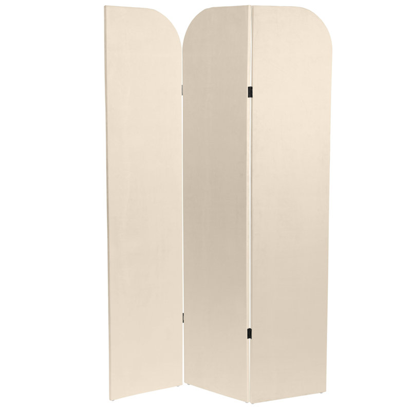 Cloison pliante en velours 3 panneaux Wayt, Crème