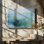 «Serene Water Garden» par Arohika Verma - Art mural abstrait - reproduction encadrée avec passe-partout 48 x 32 (or)
