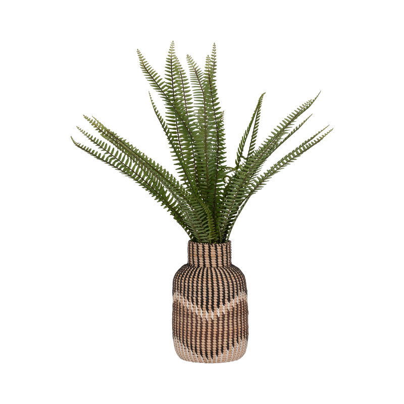 Keianna Vase Rattan Chevron Pattern 13" Multicolor Brown Black Ivory for Home Office Bedroom Living Room Decor