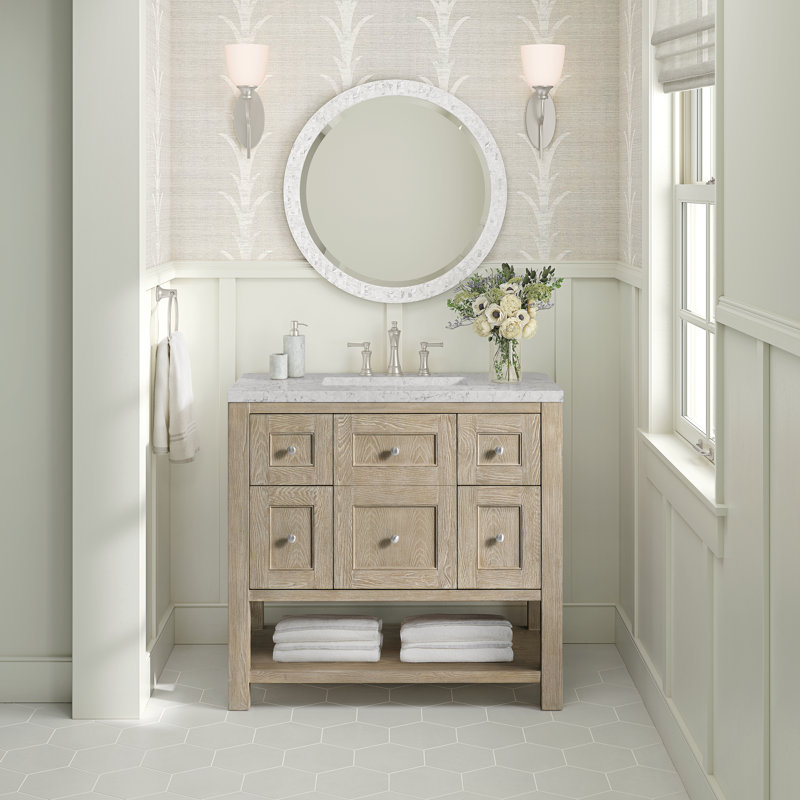 Breckenridge 36'' W Single Vanity, Eternal Jasmine Pearl, Whitewashed Oak, 8" Widespread