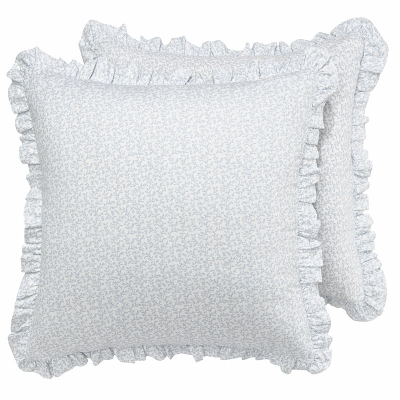 Chloe Blue Floral Cotton Euro Shams with Ruffled Edge, Set of 2