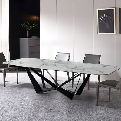 Entwisle Modern Rectangular White Sintered Stone Tabletop Dining Table